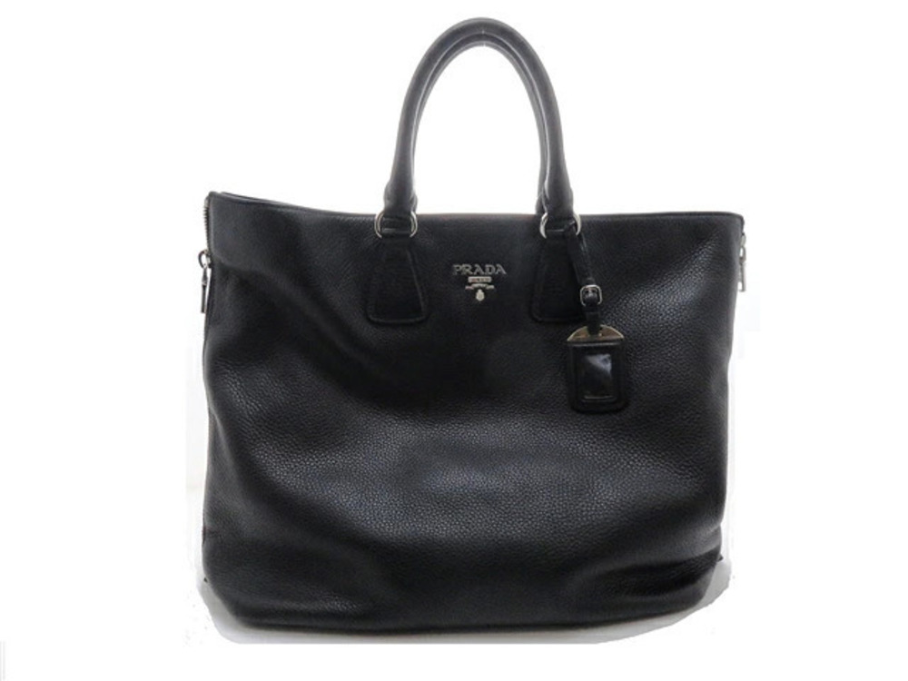 Prada Shoulder Bag Embossed Leather Black